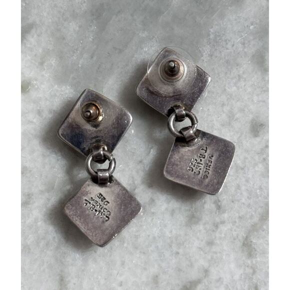 Vintage Sterling Silver Taxco Mexico Black Onyx Inlay Dangle Earrings - Picture 7 of 7